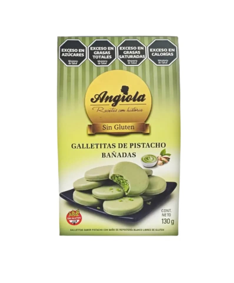 Galletas bañadas sin tacc Angiola sabor pistacho