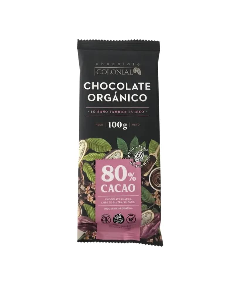 Barra de chocolate organico 80% cacao Colonial