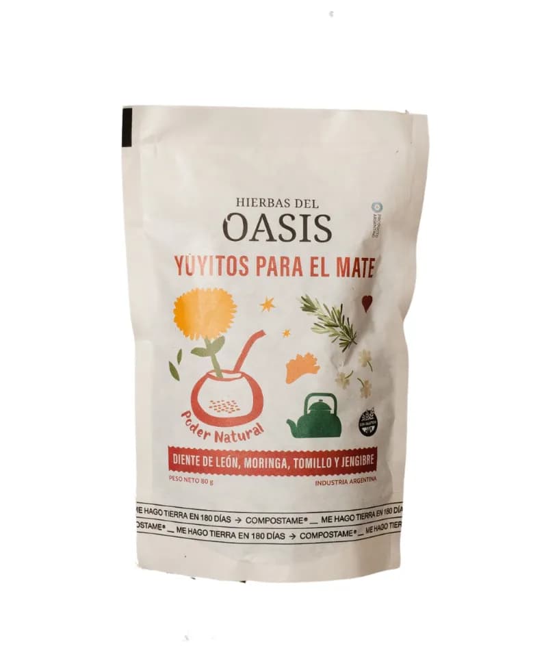 Yuyitos para el mate poder natural diente de leon, moringa, tomillo y jengibre Oasis